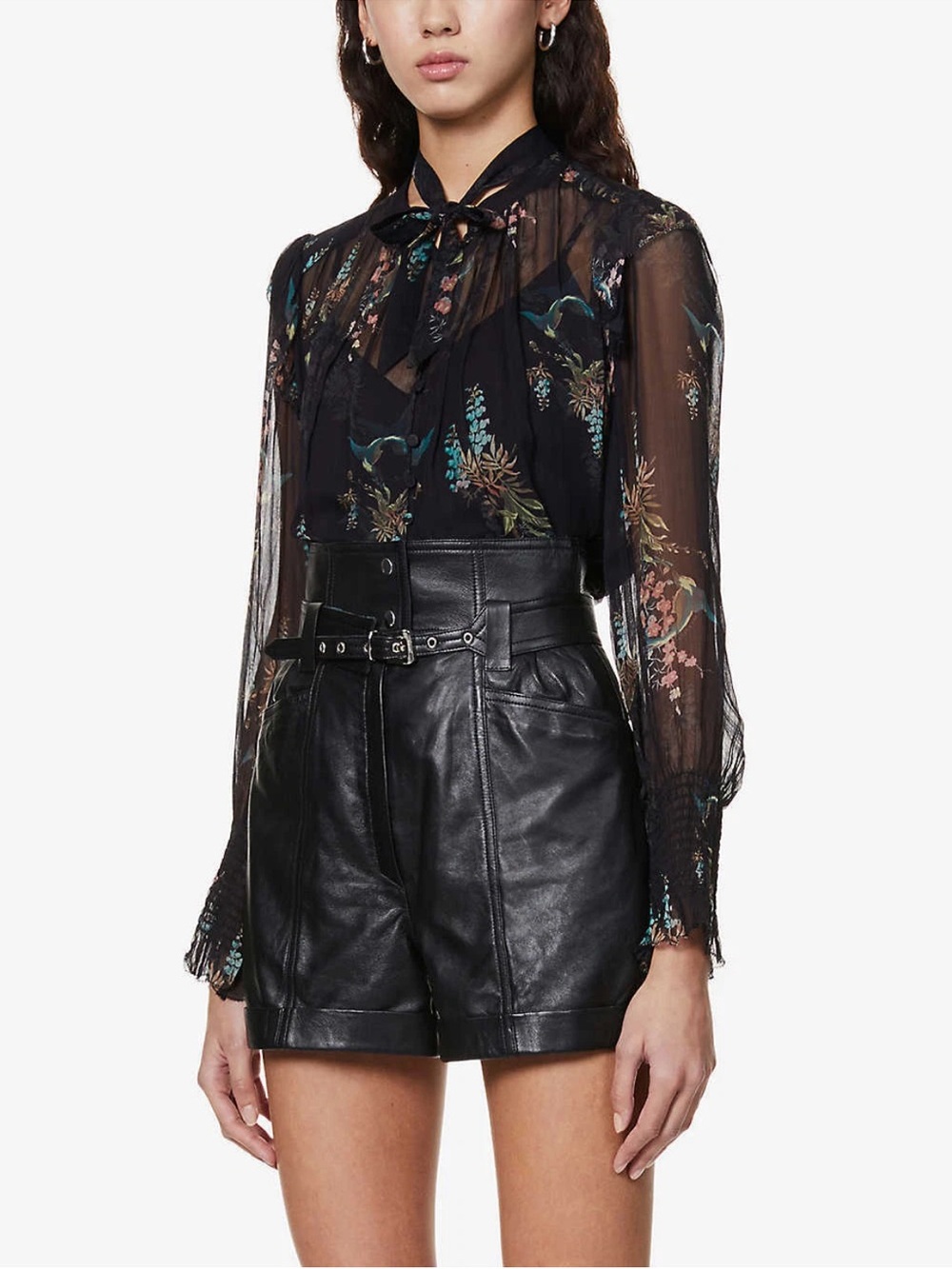 AllSaints Black Lara Melisma Sheer Dark Floral Bird Print Blouse Whimsigoth Edgy